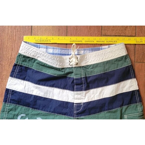 Polo Ralph Lauren Y2K Vintage Swim Trunks 36 Green Canvas Boats 267 Color Block - Picture 7 of 11